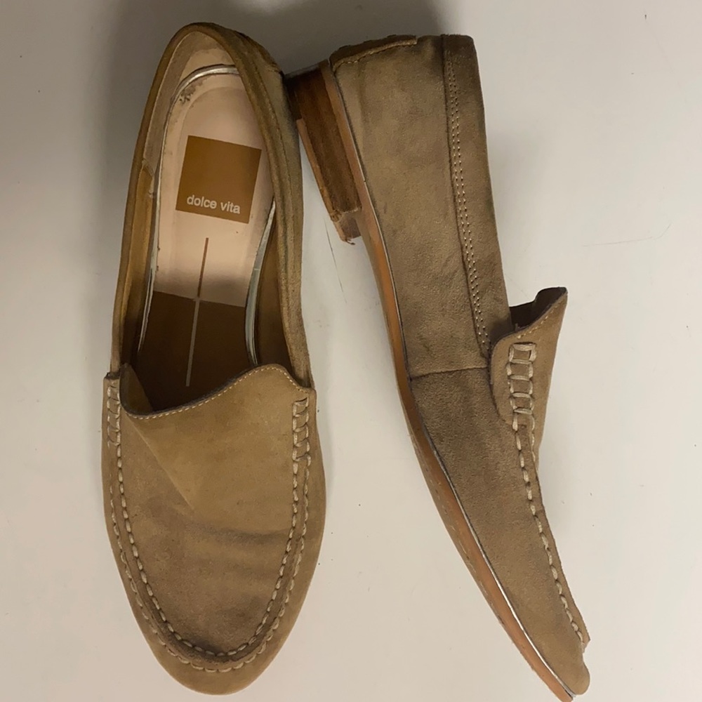 Dolce Vita Tan Suede Loafer Shoes Steel Accent 8.5